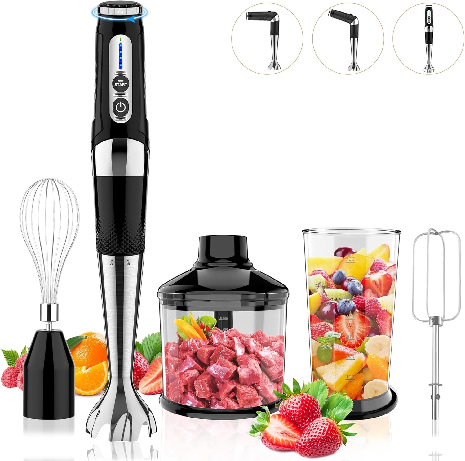 Cordless Immersion Blender Handheld: Powerful Rechargeable Electric Hand Blender, 21-Speed & 3-Angle Adjustable with Stainless Steel Blades for Milkshakes, Smoothies, Soup, Puree, Baby Food (Black)