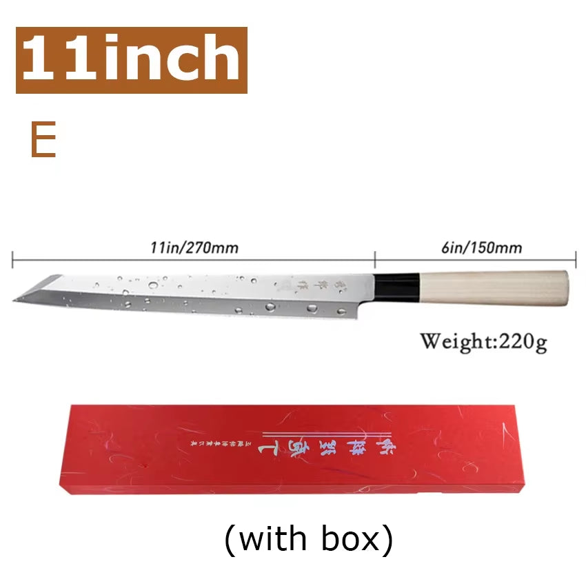 Professional Japanese Sashimi Knife Sushi Chef Knives Salmon Slicing Raw Meat Butcher Cleaver Stainless Steel Filleting Knife