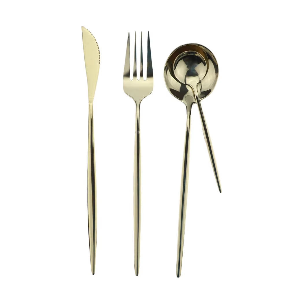 4Pcs/Set Blue Dinnerware Set Stainless Steel Gold Cutlery Dinner Set Knife Fork Spoon Silverware Flatware Kitchen Tableware Set