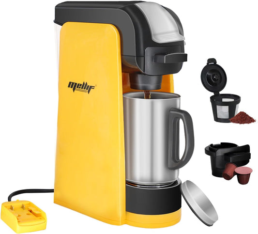 Single Serve Coffee Maker Compatible with Dewalt 20V Max Battery, One-Button Operation & Auto Shut-Off Coffee Machine for K-Cup & Ground, with 14.5OZ Reservoir for Home/Outdoor/Rv (Tool Only)