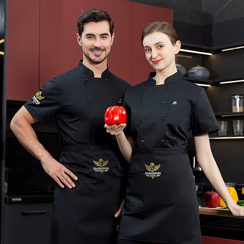 Chef Jacket for Men Women Cook Jacket Short Sleeve Restaurant Kitchen Work Uniform