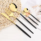 30Pcs Black Silver Cutlery Set Knife Fruit Forks Cake Fork Tea Spoon Dinnerware Stainless Steel Tableware Set Party Kitchen Tool