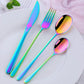 4Pcs Luxury 304 Stainless Steel Tableware Set Silverware Fork Spoon Knife Travel Cutlery Set Gold Portable Camping Flatware Set