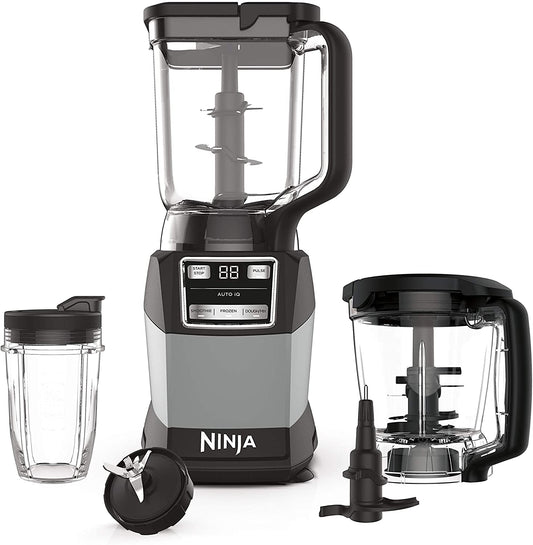 Blender, Compact Kitchen System, 1200W, 3 Functions for Smoothies, Dough & Frozen Drinks with Auto-Iq, 72-Oz.* Blender Pitcher, 40-Oz. Processor Bowl & 18-Oz. Single-Serve Cup, Grey, AMZ493BRN