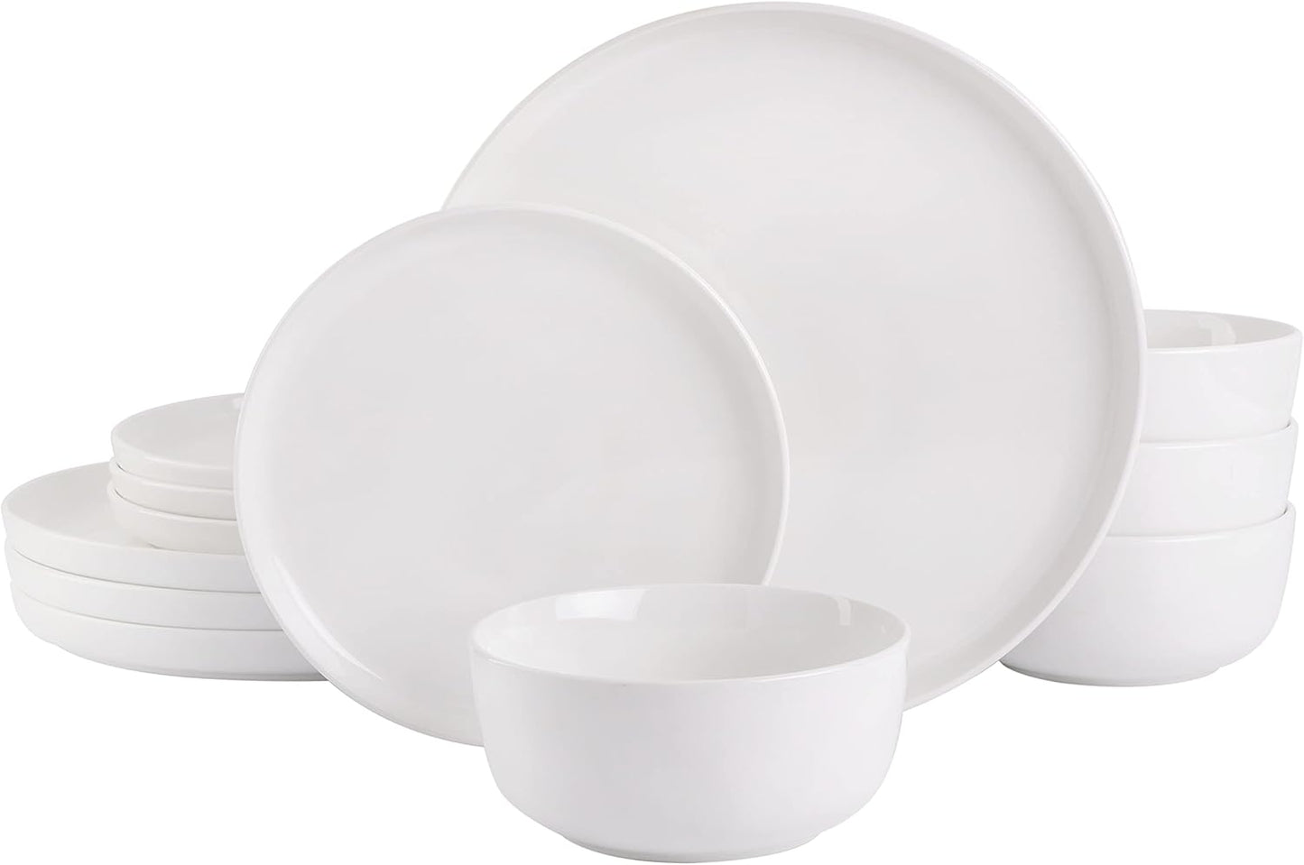 Oslo 12-Piece Porcelain Dinnerware Set, White,Service for 4 (12Pcs)