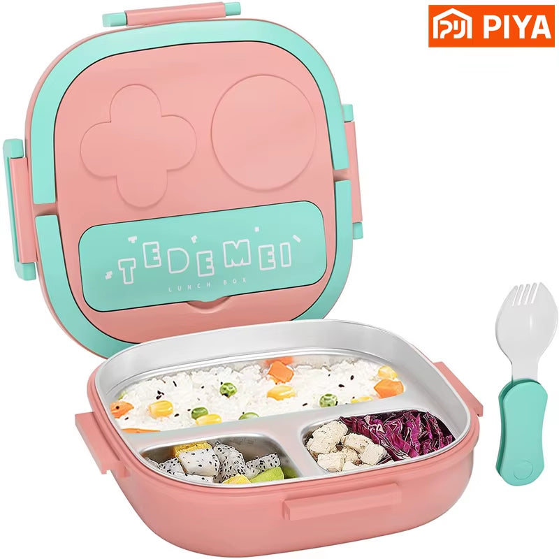 500ML Stainless Steel Bento Box Insulated Lunch Box for Kids Toddler Girls Metal Portion Sections Leakproof Lunch Container Box