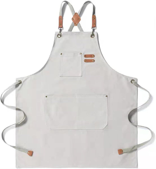 Canvas Cross Back Chef Cotton Aprons for Men Women with Large Pockets