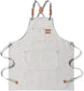 Canvas Cross Back Chef Cotton Aprons for Men Women with Large Pockets