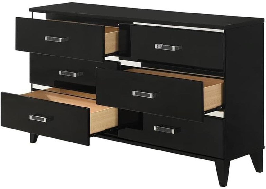 Chelsie Rectangular Wooden Dresser with 6 Drawers and Tapered Legs in Black