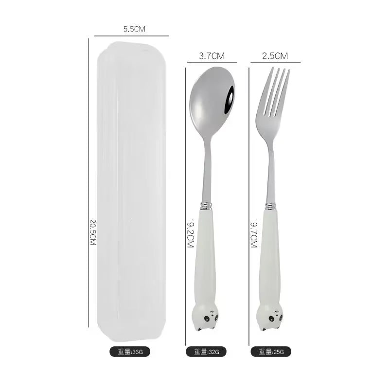 Portable Cartoon Tableware with Case Kitchen Utensils Reusable Flatware Silverware Include Fork Spoon for Children