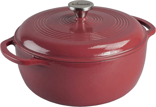 6 Quart Enameled Cast Iron Dutch Oven with Lid – Dual Handles – Oven Safe up to 500° F or on Stovetop - Use to Marinate, Cook, Bake, Refrigerate and Serve – Cranberry