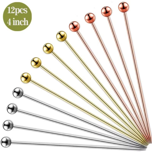 12Pcs Stainless Steel Cocktail Picks for Drinks Martini Olive Bloody Mary Bar Toothpicks Drink Garnish Appetizer Fruit Skewers