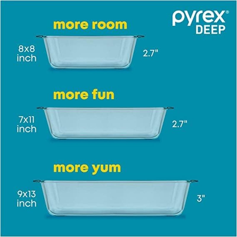 Deep 9X13-Inch Glass Baking Dish with Lid, Deep Casserole Dish, Glass Food Container, Oven, Freezer and Microwave Safe, Clear Container