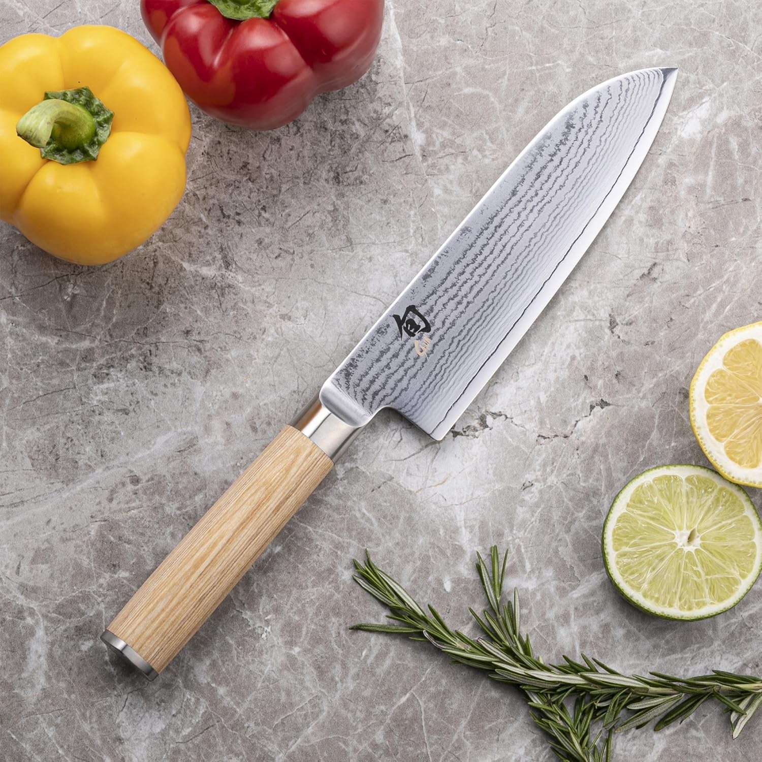 Classic Blonde 7" Santoku Knife, Handcrafted Japanese All Purpose Knife, VG-MAX Core with Damascus Stainless Steel Cladding, Pakkawood Handle, Versatile Japanese Cutting Knife