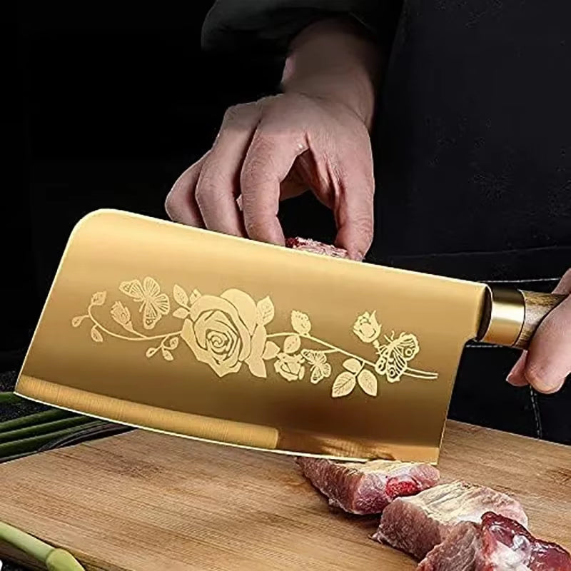 Gold Rose Pattern 4-Piece Kitchen Knife Set, Luxury Stainless Steel Chef Knives for Cooking, Sharp Professional Kitchen Tools