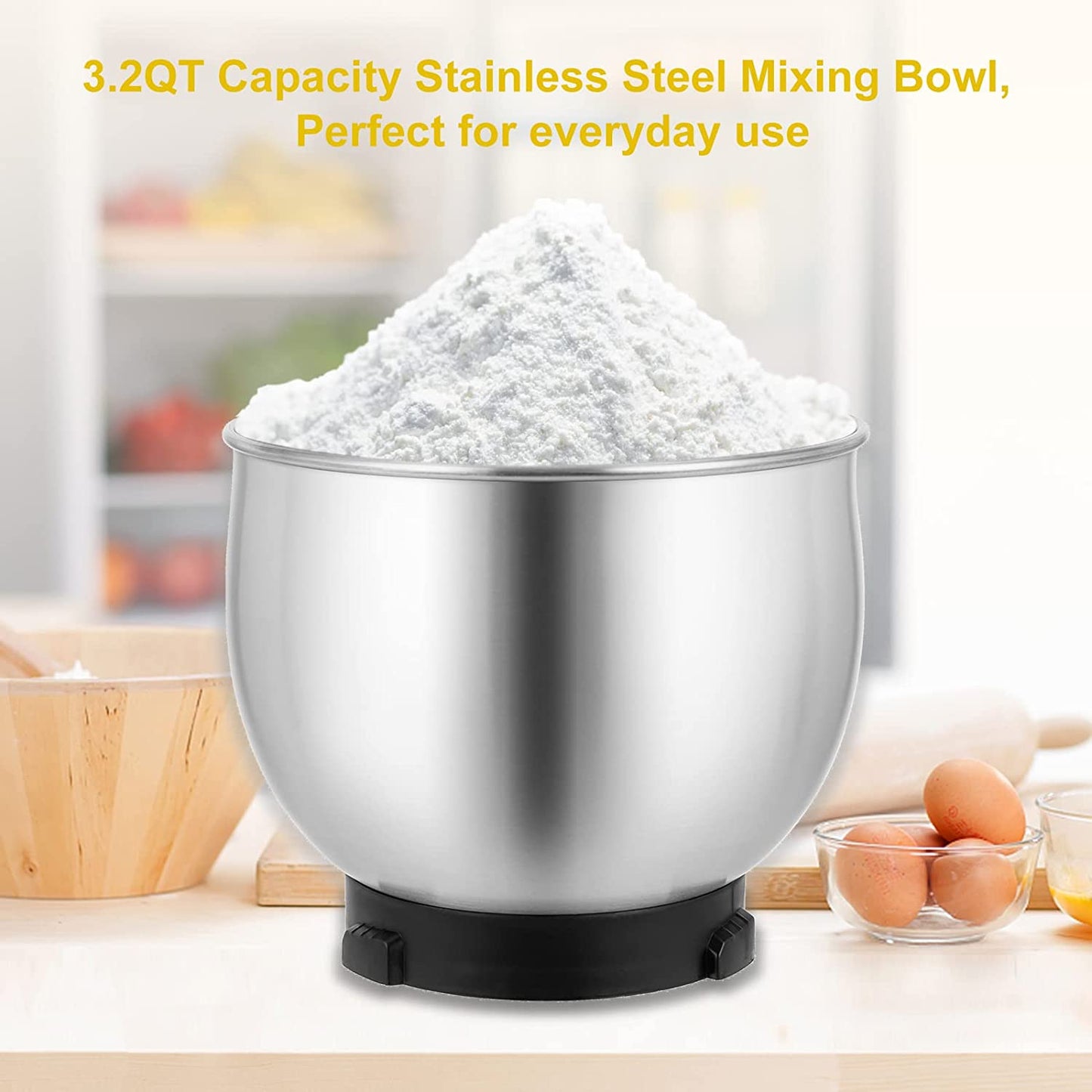 Stand Mixer,3.2Qt Small Electric Food Mixer,6 Speeds Portable Lightweight Kitchen Mixer for Daily Use with Egg Whisk,Dough Hook,Flat Beater (Black)