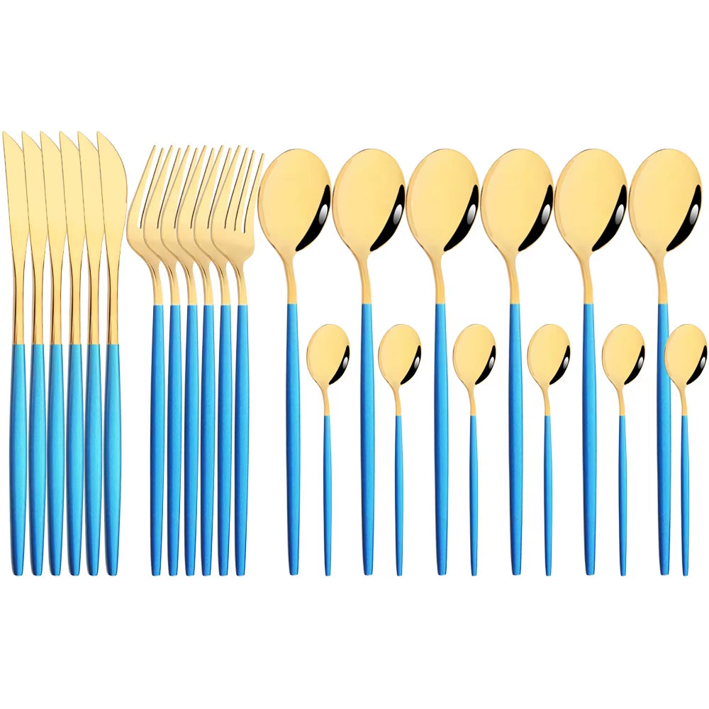 Mirror 24 Pcs Gold Cutlery Sets Kitchen Tableware Stainless Steel Knife Forks Spoons Silverware Home Flatware Set Dinnerware Set