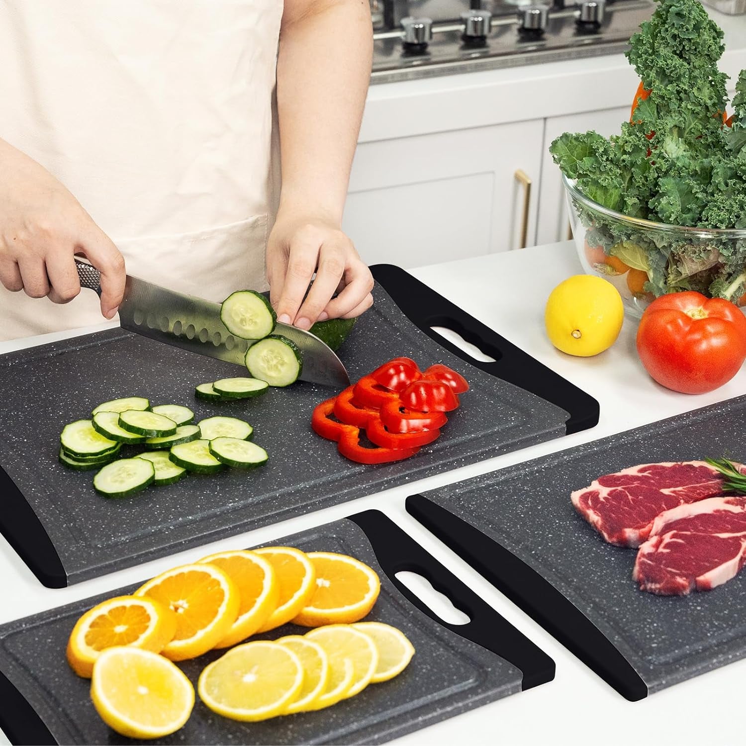 Extra Large Cutting Boards, Plastic Cutting Boards for Kitchen (Set of 3), Dark Grey