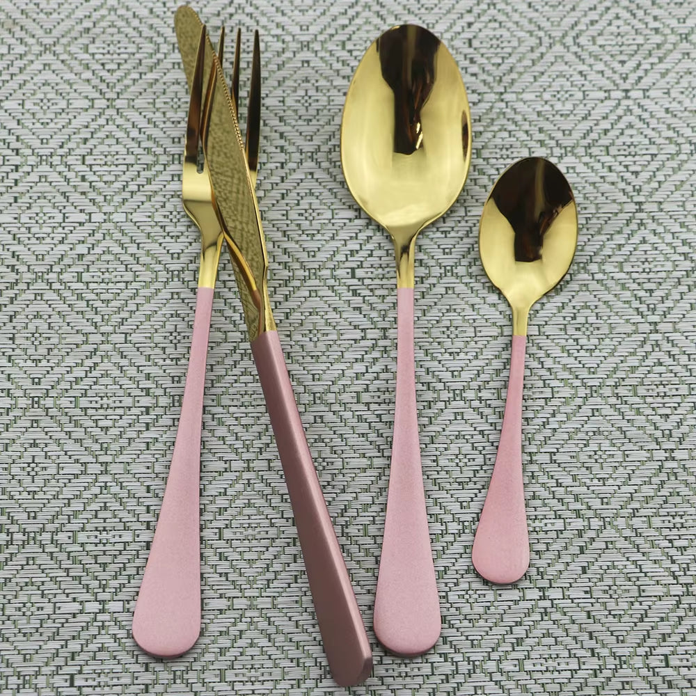 Gold Dinnerware Set Stainless Steel Cutlery Set Black Fork Knife Tea Spoon Dinner Set Colorful Silverware Kitchen Tableware Set