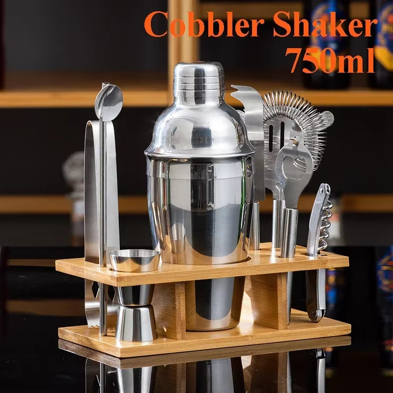 Stainless Steel Cocktail Shaker Set Mixer Bartender Kit Cobbler Boston Shaker Bars Set Tools Jigger Mixer Muddler Pourer Spoon