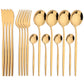 16Pcs Mirror Gold Dinnerware Set Stainless Steel Cutlery Set Fork Knife Coffee Spoon Tableware Silverware Kitchen Flatware Set