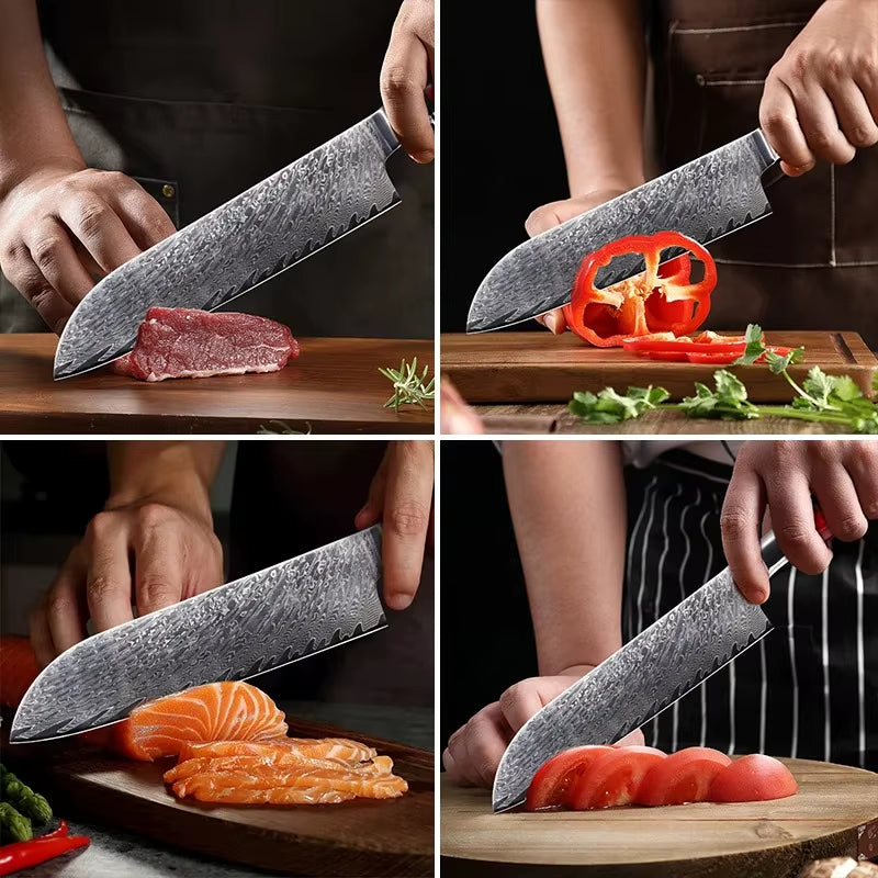 Professional Damascus Santoku Knife 7 Inch VG10 Steel Razor Sharp Kitchen Knife Japanese Knife Meat and Vegetable Cooking Knife