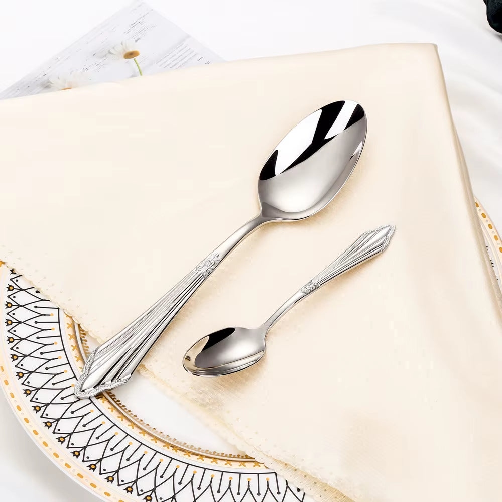 4/8/12/16/20/24/28 PCS Luxury Gold Plated Flatware Set Dishwasher Safe Cutlery Antique Silverware with Hollow Handle Table Knife