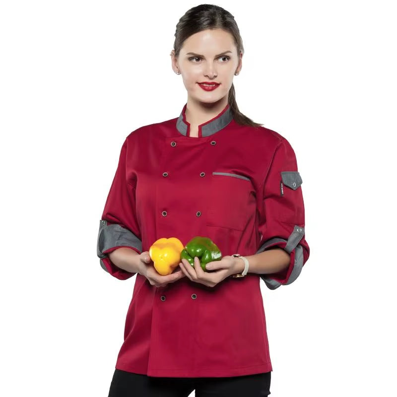 Adjustable Chef Jacket Long Sleeve Chef Uniform Men Unisex Cook Coat Restaurant Hotel Kitchen Wear Waiter Work Clothes Free Logo