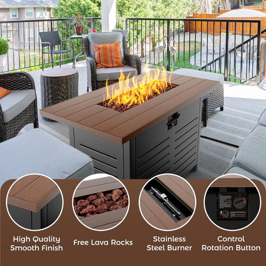 42-Inch Propane Fire Pit Table with 50,000 BTU for Patio, Terrace, and Garden - Multipurpose Fire Table with CSA Certification, Cover, and Lava Rock