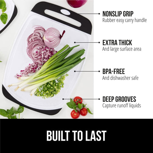 The Original  Oversized 100% BPA Free Reversible Durable Kitchen Cutting Board Set of 3, Juice Grooves, Dishwasher Safe, Easy Grip Handle Border, Food Chopping Boards, Cooking, Black