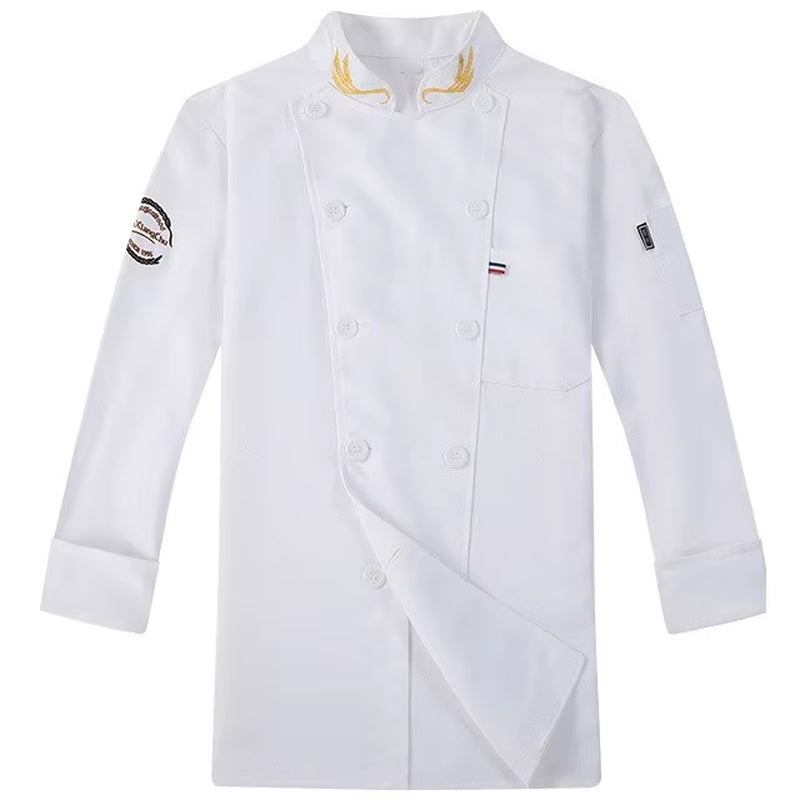 Unisex Chef Jacket Men and Women Short/Long Sleeve Cook Shirts Ear of Wheat Embroidery Restaurant Hotel Uniform