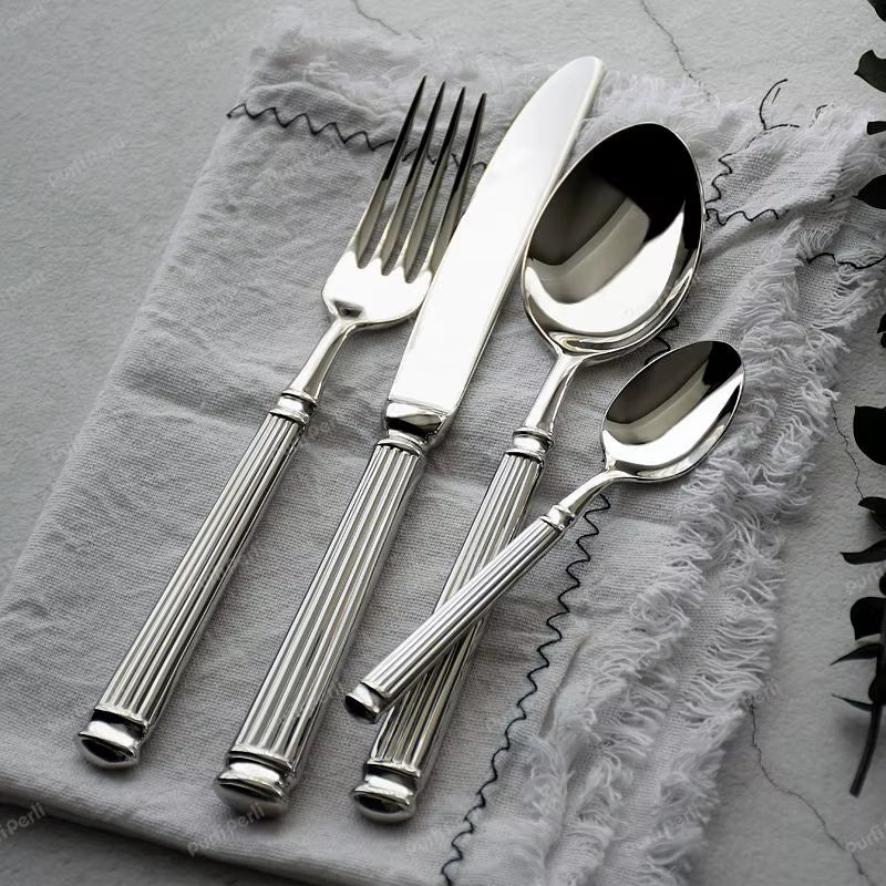 Europe Silver Luxury Fashion Cutlery Set 18/10 Stainless Steel Creativity Gift Roman Column Flatware 304 Drop Shipping