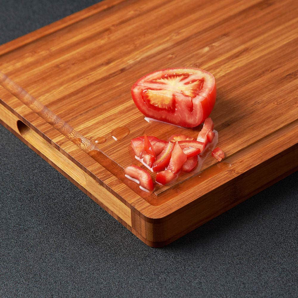 Bamboo Wood Cutting Board for Kitchen, 1" Thick Butcher Block, Cheese Charcuterie Board, with Side Handles and Juice Grooves, 16X11"