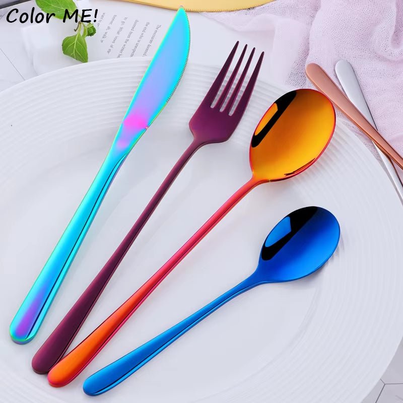 4Pcs Luxury 304 Stainless Steel Tableware Set Silverware Fork Spoon Knife Travel Cutlery Set Gold Portable Camping Flatware Set