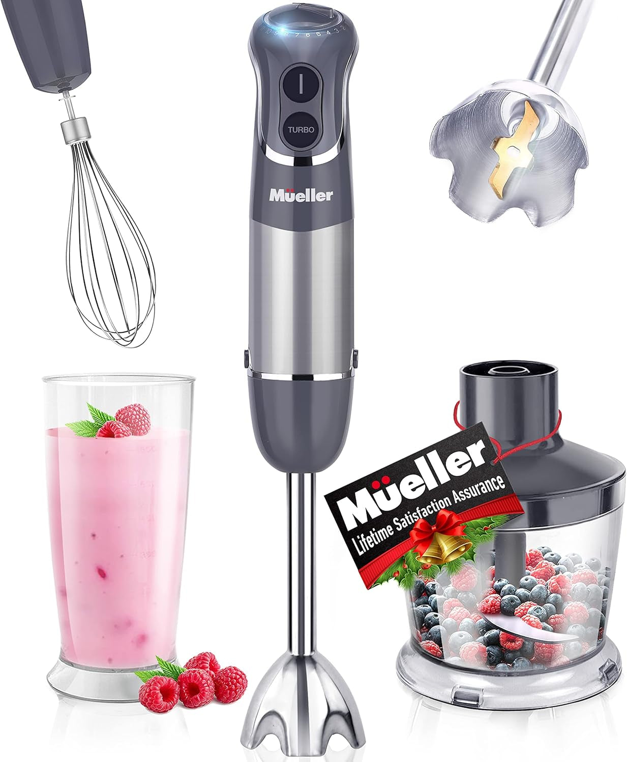 Multistick 800W 4-In-1 Immersion Blender Handheld, 12 Speed Hand Mixer - Turbo Boost, Heaviest Duty Copper Motor, Titanium Blades Hand Blender, Milk Frother Wand, Whisk, Beaker, Chopper