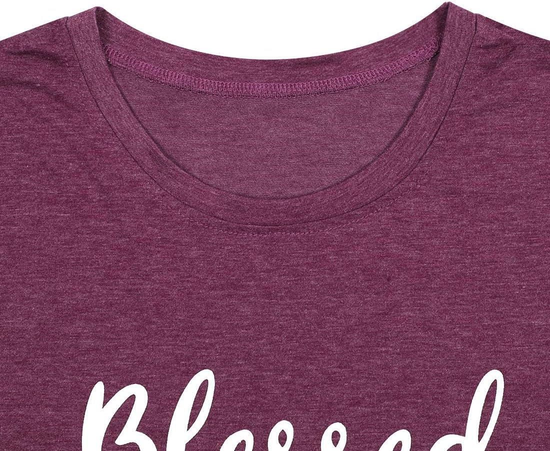 Blessed Grandma Shirt Funny Cute Graphic Tees Women Letter Print T-Shirt Casual Short Sleeve Tops