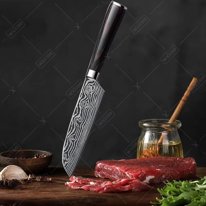 Professional Japanese Knife Kitchen Knife Carbon Steel Santoku Peeling Japanese Kitchen Chef Knives and Accessories Wood Handle