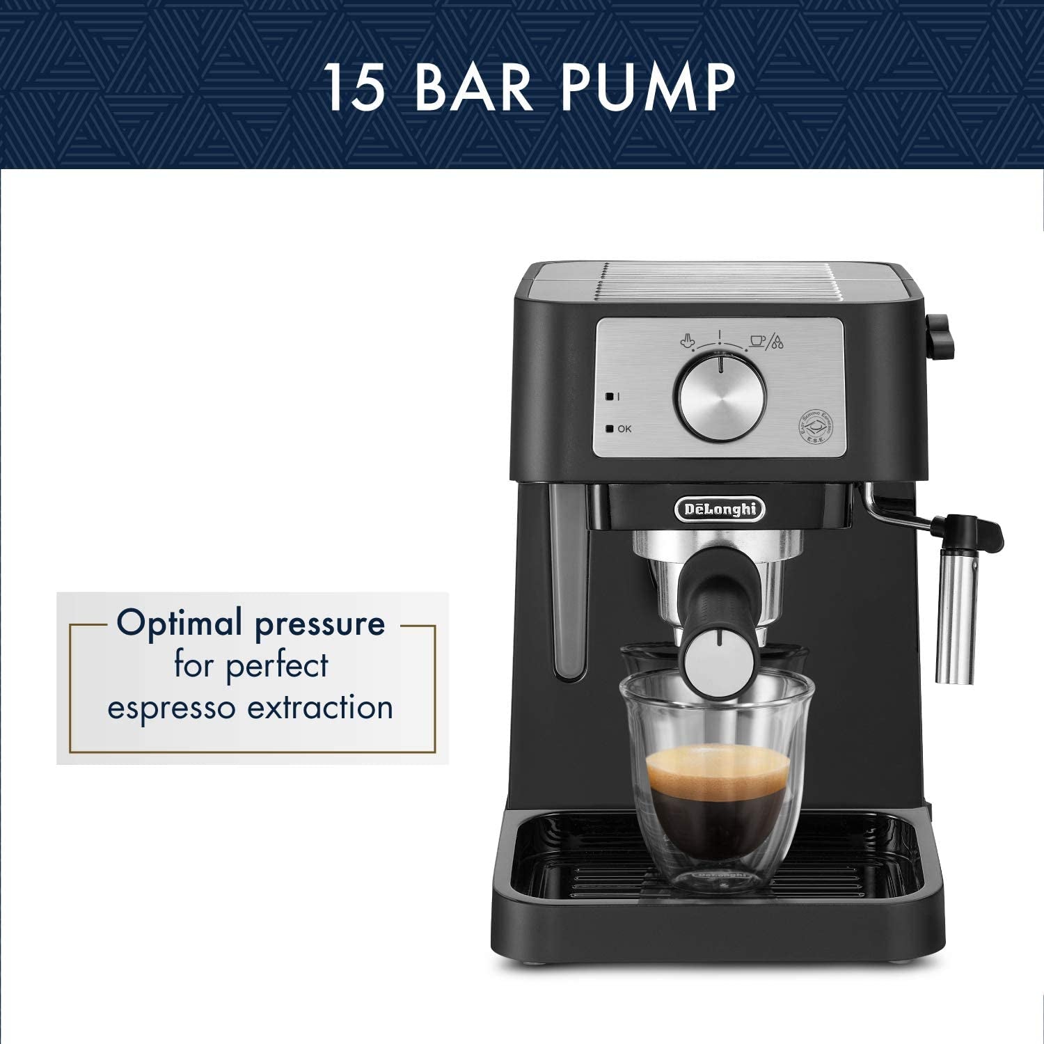 Stilosa Manual Espresso Machine, Latte & Cappuccino Maker, 15 Bar Pump Pressure + Milk Frother Steam Wand, Black / Stainless, EC260BK, 13.5 X 8.07 X 11.22 Inches