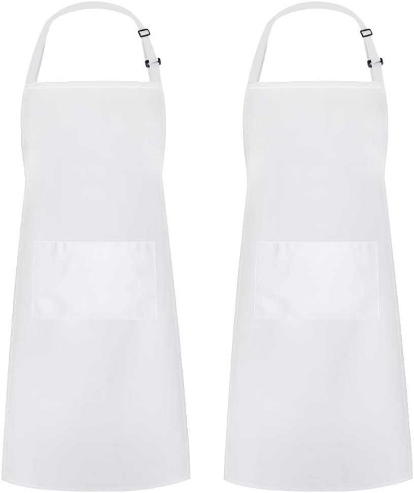 2 Pack Adjustable Bib Apron Waterdrop Resistant with 2 Pockets Cooking Kitchen Aprons for Women Men Chef, Black