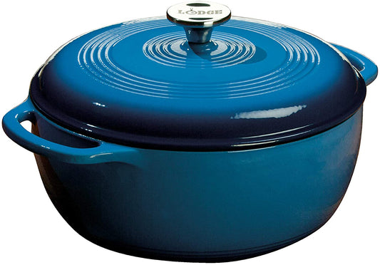 6 Quart Enameled Cast Iron Dutch Oven with Lid – Dual Handles – Oven Safe up to 500° F or on Stovetop - Use to Marinate, Cook, Bake, Refrigerate and Serve – Blue