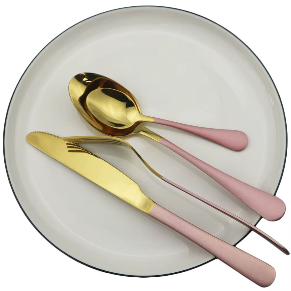 Gold Dinnerware Set Stainless Steel Cutlery Set Black Fork Knife Tea Spoon Dinner Set Colorful Silverware Kitchen Tableware Set