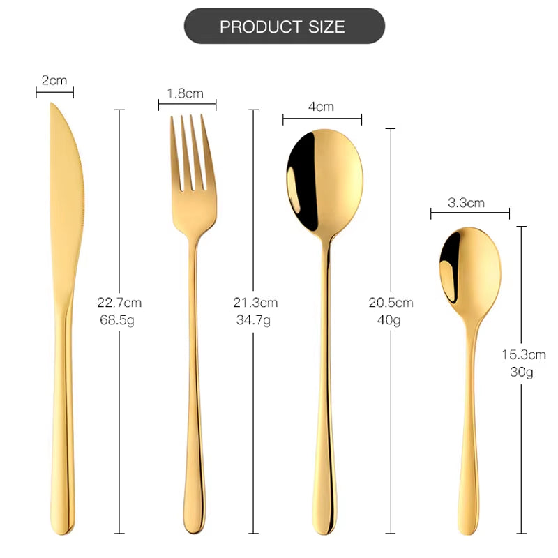 4Pcs Luxury 304 Stainless Steel Tableware Set Silverware Fork Spoon Knife Travel Cutlery Set Gold Portable Camping Flatware Set