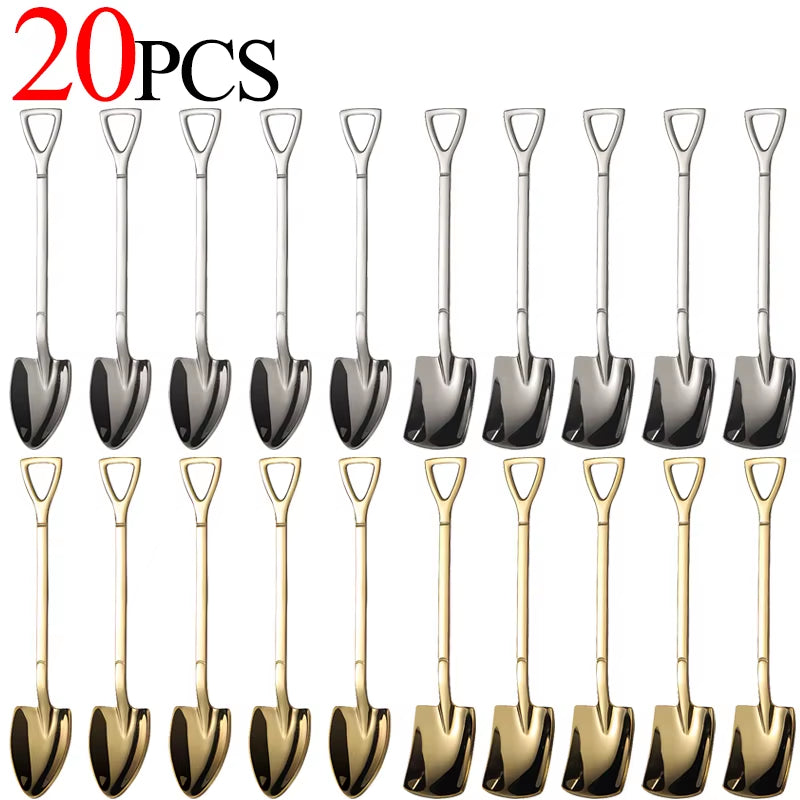 20/1Pcs Stainless Steel Shovel Spoon Gold Silver Coffee Spoons Ice Cream Dessert Scoops Teaspoon Kitchen Tableware Cutlery Set