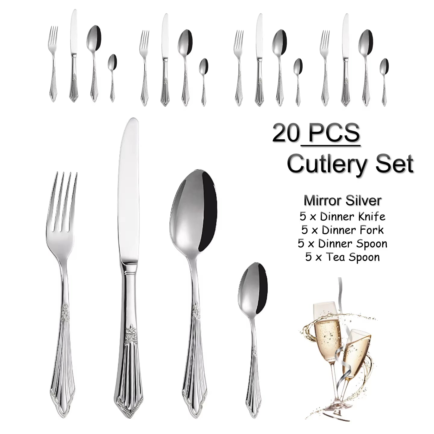 4/8/12/16/20/24/28 PCS Luxury Gold Plated Flatware Set Dishwasher Safe Cutlery Antique Silverware with Hollow Handle Table Knife