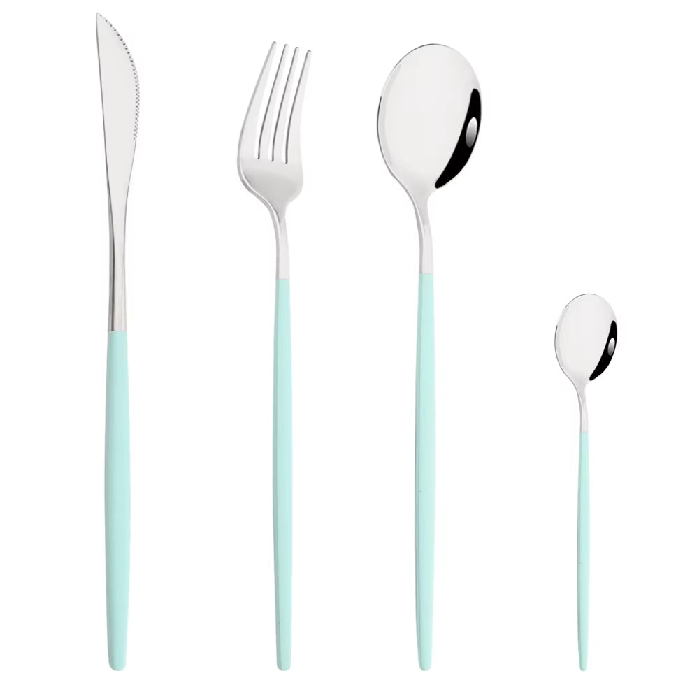 Pink Silver Stainless Steel Dinnerware Set Fork Knife Soup Ice Spoon Cutlery Set Western Flatware Kitchen Silverware Set