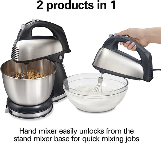 Classic Stand and Hand Mixer, 4 Quarts, 6 Speeds with Quickburst, Bowl Rest, 290 Watts Peak Power, Black and Stainless