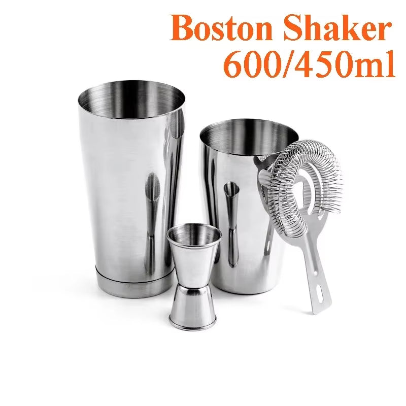 Stainless Steel Cocktail Shaker Set Mixer Bartender Kit Cobbler Boston Shaker Bars Set Tools Jigger Mixer Muddler Pourer Spoon