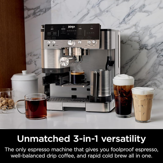 Espresso Machine, Luxe Café Premier Series, Drip Coffee Maker and Rapid Cold Brew, Integrated Grinder, Assisted Tamper, Hands-Free Frother, for Cappuccinos and Lattes, Dairy or Non-Dairy, ES601