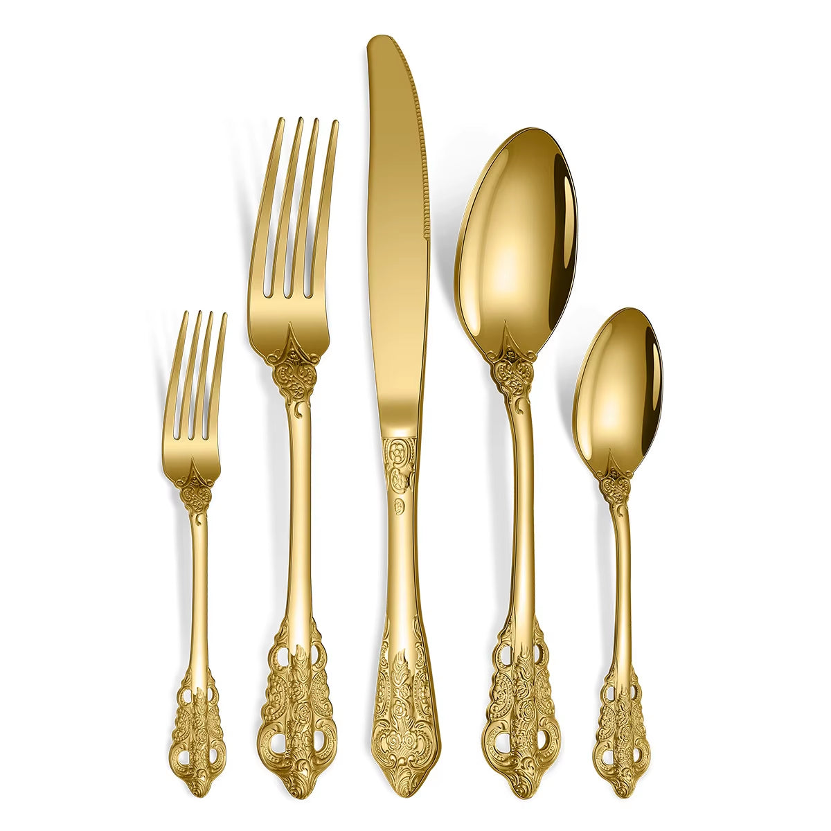 Luxery Gold Cutlery Set Vintage Dinnerware Set 18/10 Stainless Steel Silver Flatware Knife Fork and Spoon Drop Shipping