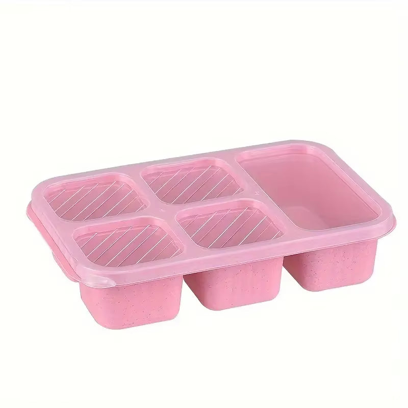 5 Compartment Reusable Bento Box Leak-Proof Portable Food Storage with Secure Lid Ideal for School Work Camping and Picnics